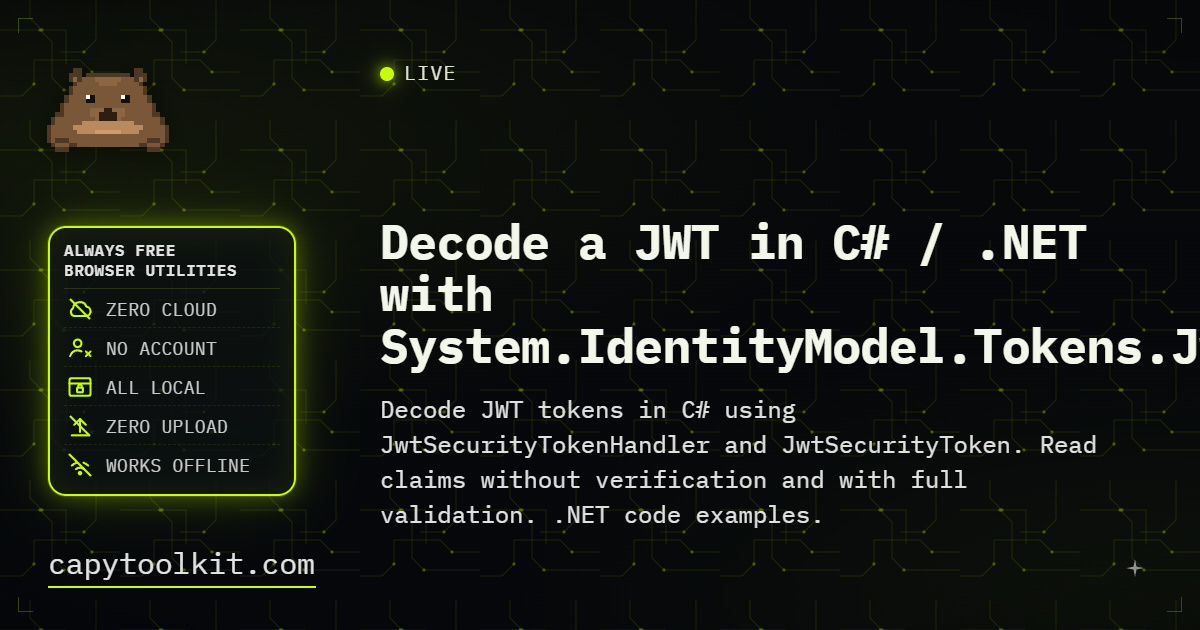 Decode a JWT in C# / .NET with System.IdentityModel.Tokens.Jwt ...