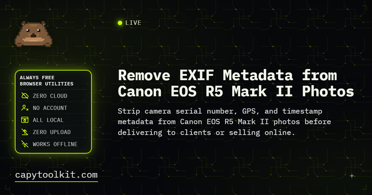 Remove EXIF Metadata from Canon EOS R5 Mark II Photos | CapyToolkit